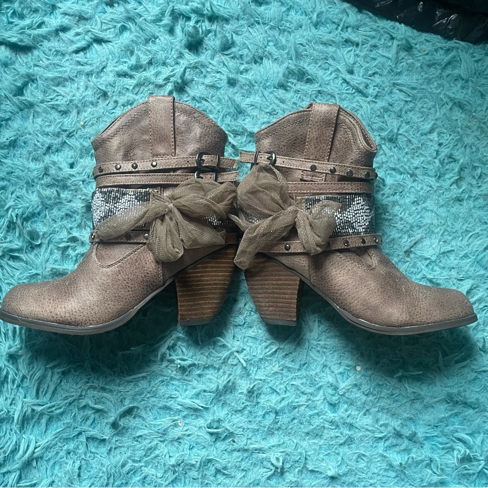 Brown Ankle Boots with Decorative Straps